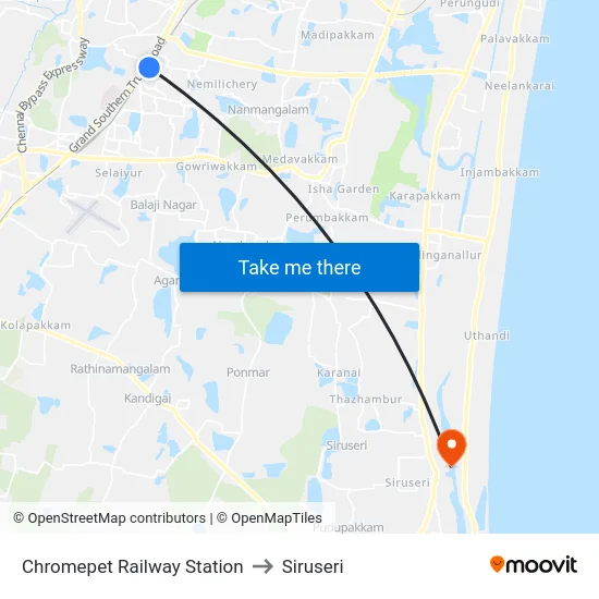 Chromepet Railway Station to Siruseri map