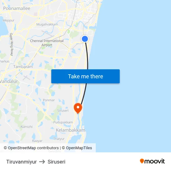 Tiruvanmiyur to Siruseri map