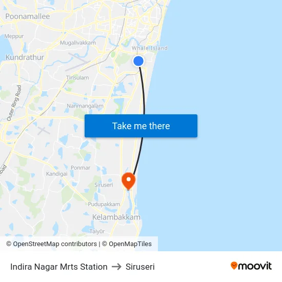 Indira Nagar Mrts Station to Siruseri map