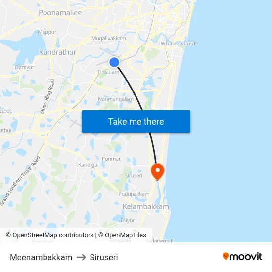 Meenambakkam to Siruseri map