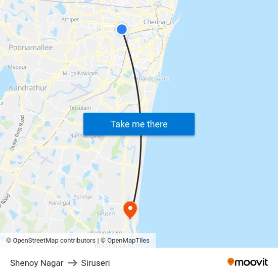 Shenoy Nagar to Siruseri map