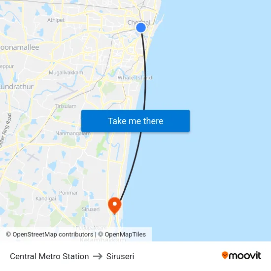 Central Metro Station to Siruseri map