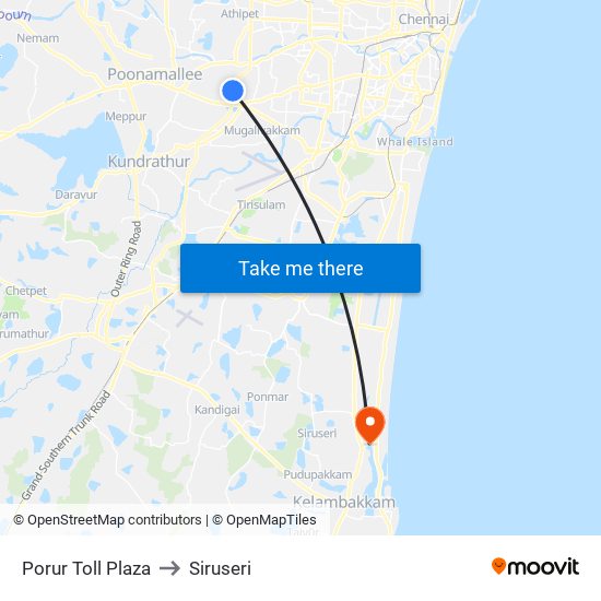 Porur Toll Plaza to Siruseri map