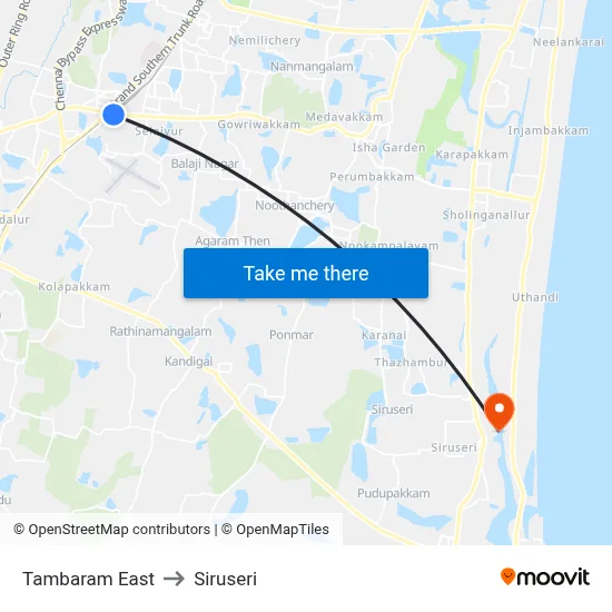 Tambaram East to Siruseri map