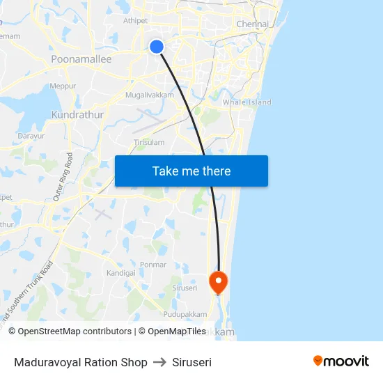 Maduravoyal Ration Shop to Siruseri map