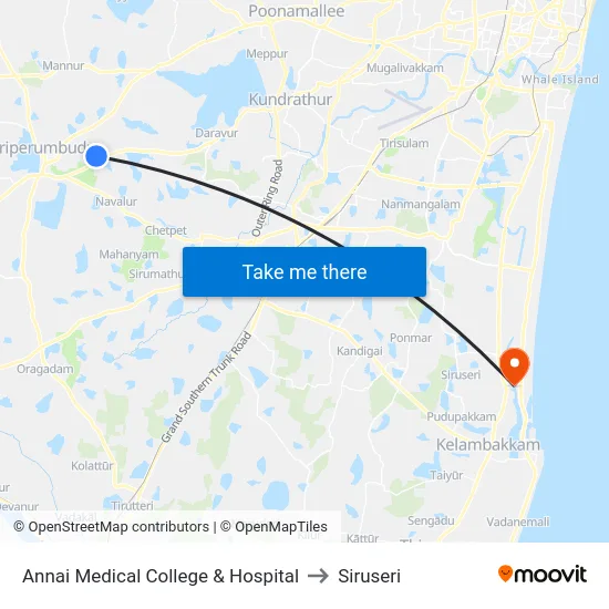 Annai Medical College & Hospital to Siruseri map