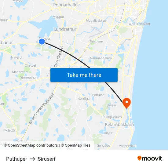 Puthuper to Siruseri map