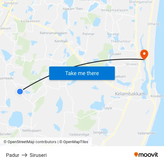 Padur to Siruseri map