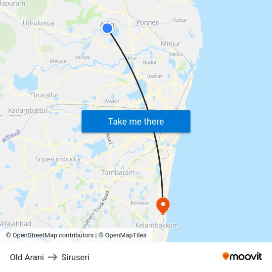 Old Arani to Siruseri map