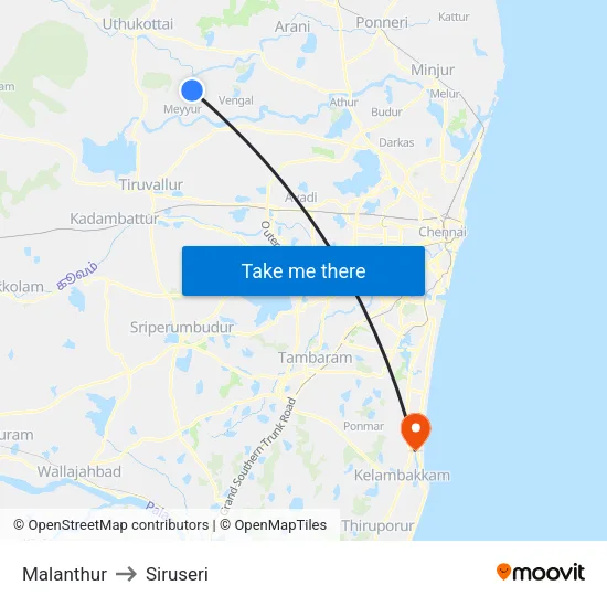 Malanthur to Siruseri map