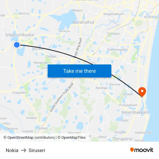 Nokia to Siruseri map