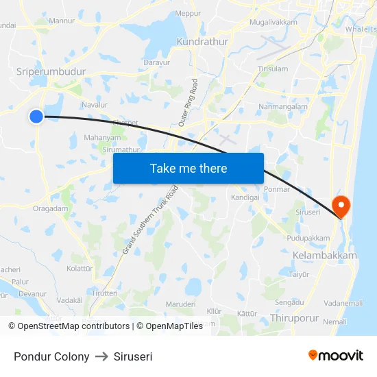 Pondur Colony to Siruseri map