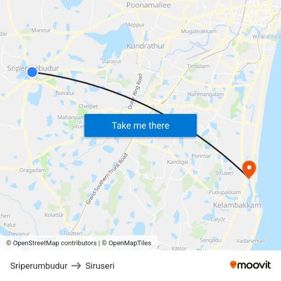 Sriperumbudur to Siruseri map