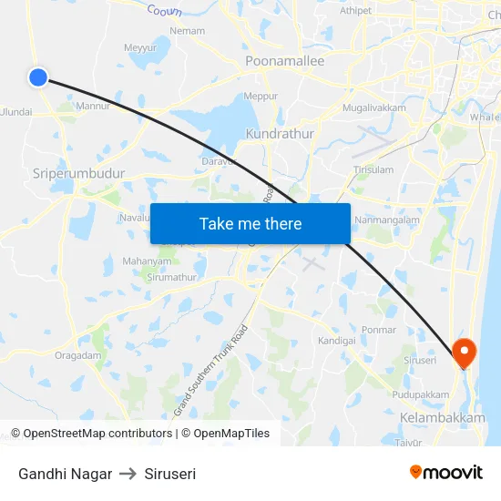 Gandhi Nagar to Siruseri map