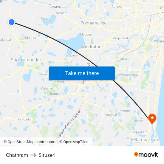 Chathram to Siruseri map