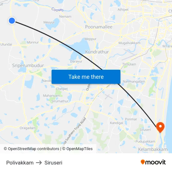 Polivakkam to Siruseri map