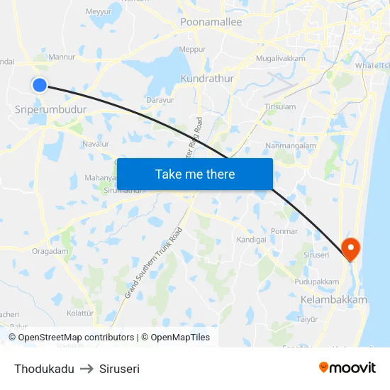 Thodukadu to Siruseri map