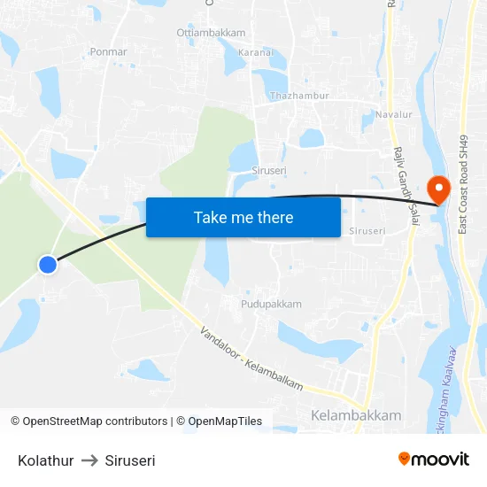 Kolathur to Siruseri map
