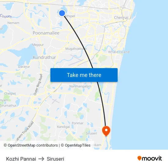 Kozhi Pannai to Siruseri map
