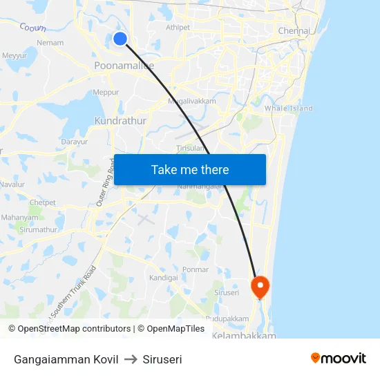 Gangaiamman Kovil to Siruseri map