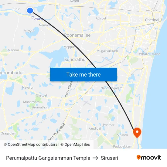 Perumalpattu Gangaiamman Temple to Siruseri map
