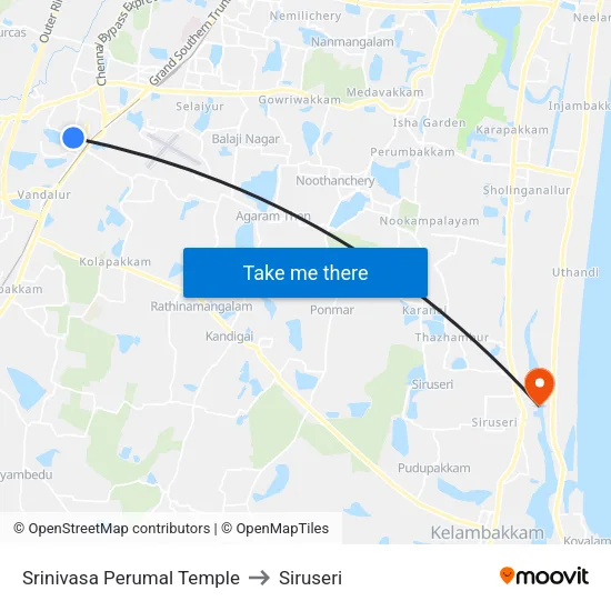 Srinivasa Perumal Temple to Siruseri map