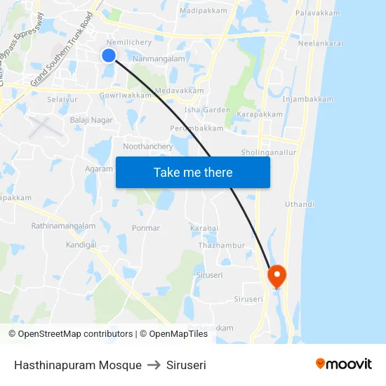 Hasthinapuram Mosque to Siruseri map