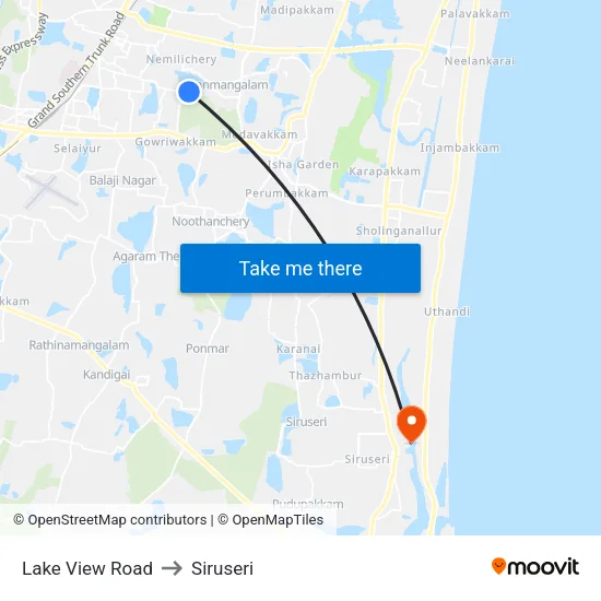 Lake View Road to Siruseri map