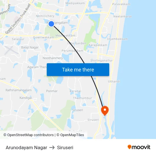 Arunodayam Nagar to Siruseri map
