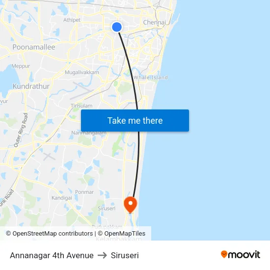 Annanagar 4th Avenue to Siruseri map