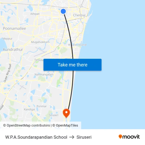 W.P.A.Soundarapandian School to Siruseri map