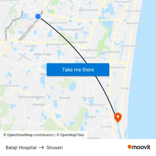 Balaji Hospital to Siruseri map