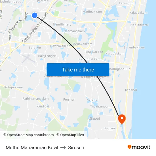 Muthu Mariamman Kovil to Siruseri map