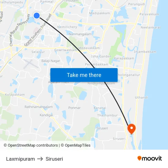 Laxmipuram to Siruseri map
