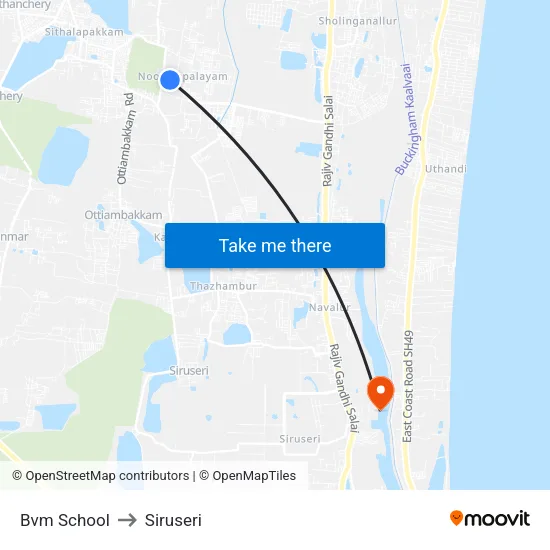 Bvm School to Siruseri map
