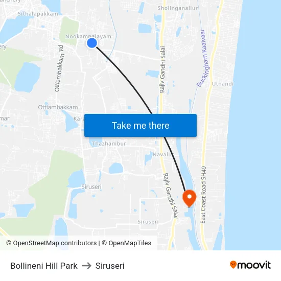 Bollineni Hill Park to Siruseri map