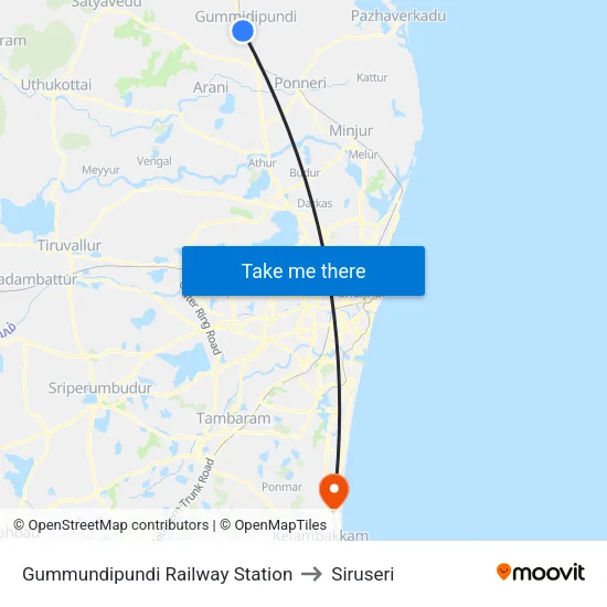 Gummundipundi Railway Station to Siruseri map