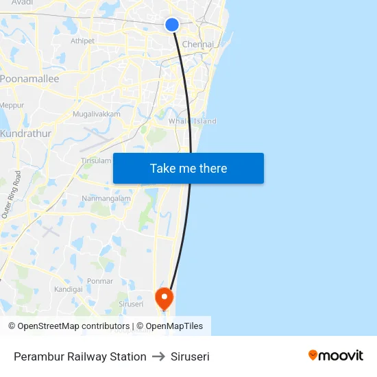 Perambur Railway Station to Siruseri map