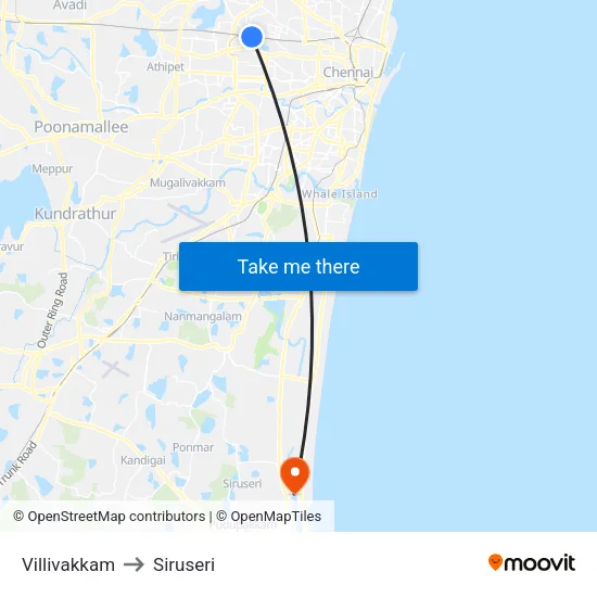 Villivakkam to Siruseri map