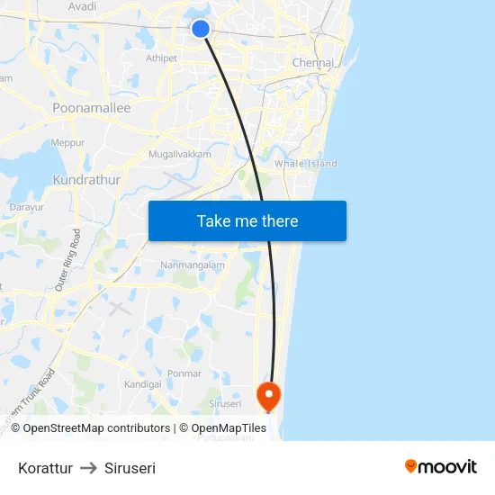 Korattur to Siruseri map