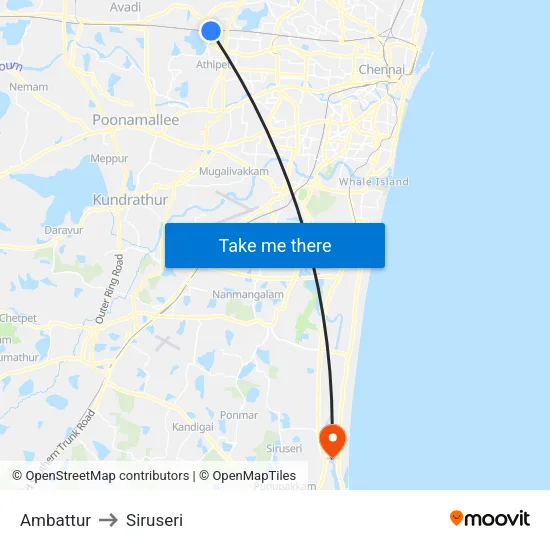 Ambattur to Siruseri map