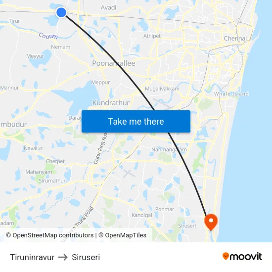 Tiruninravur to Siruseri map