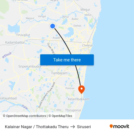 Kalainar Nagar / Thottakadu Theru to Siruseri map