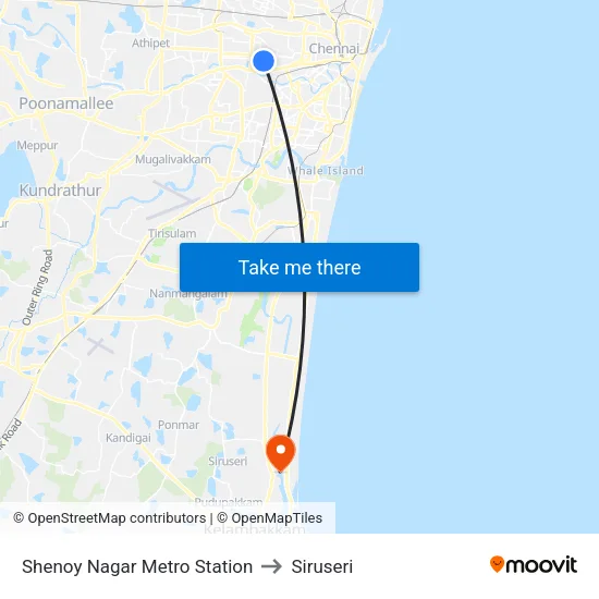 Shenoy Nagar Metro Station to Siruseri map
