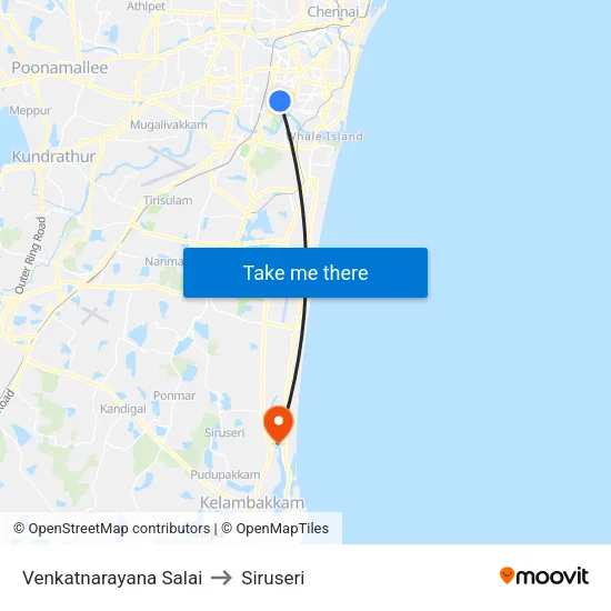Venkatnarayana Salai to Siruseri map