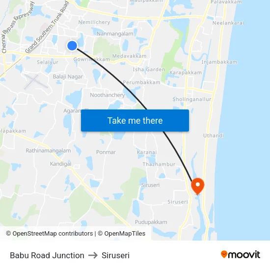 Babu Road Junction to Siruseri map
