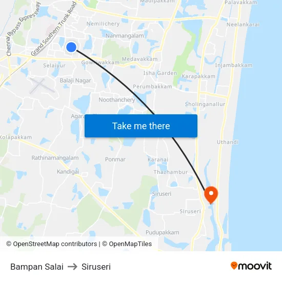 Bampan Salai to Siruseri map
