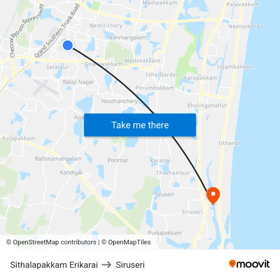 Sithalapakkam Erikarai to Siruseri map