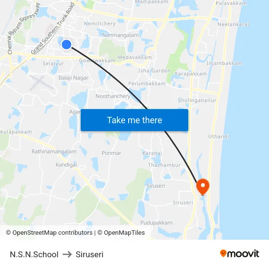 N.S.N.School to Siruseri map