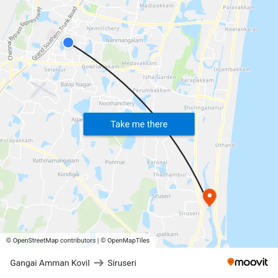 Gangai Amman Kovil to Siruseri map